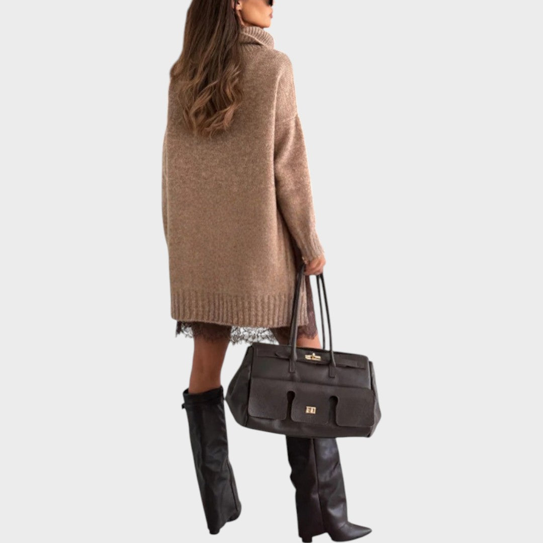 Bonnie - Oversized Strick- und Spitzenkleid-Set