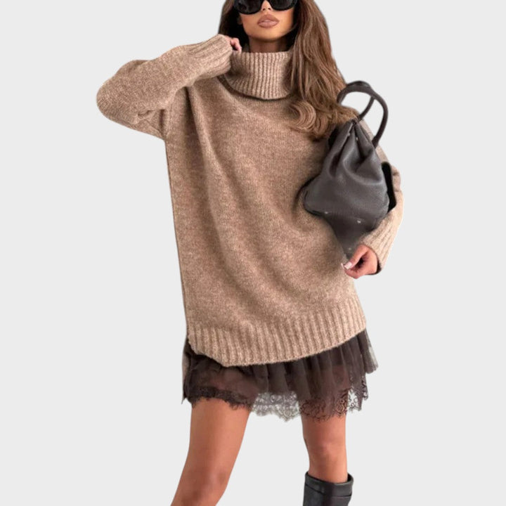 Bonnie - Oversized Strick- und Spitzenkleid-Set