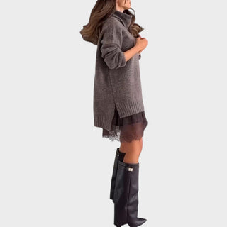 Bonnie - Oversized Strick- und Spitzenkleid-Set