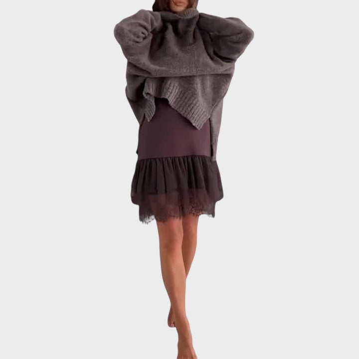 Bonnie - Oversized Strick- und Spitzenkleid-Set