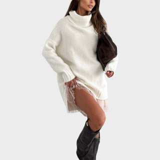 Bonnie - Oversized Strick- und Spitzenkleid-Set