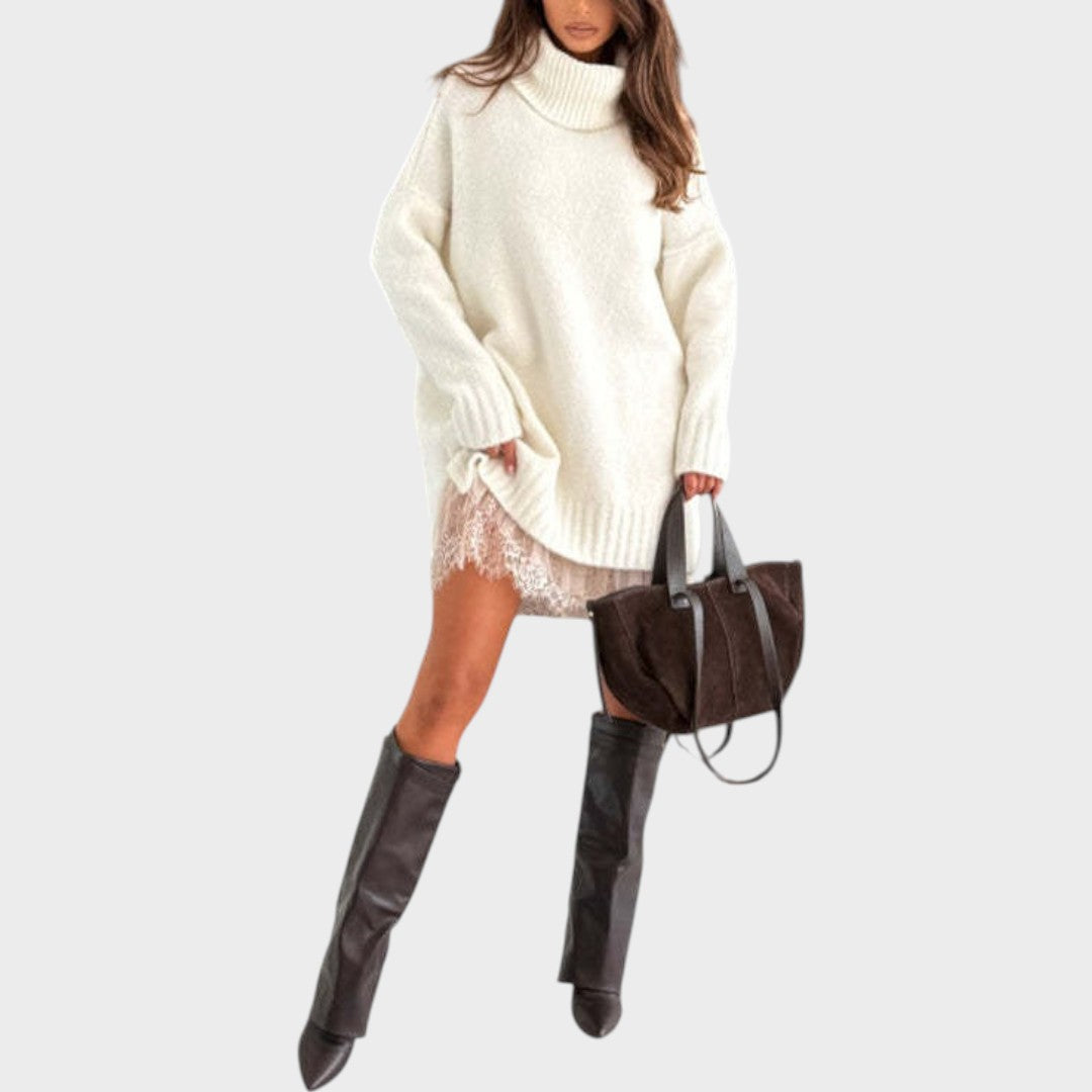 Bonnie - Oversized Strick- und Spitzenkleid-Set