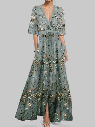 Lea | Seaside Glam Elegantes Mid Sleeve Maxi Kleid Ensemble