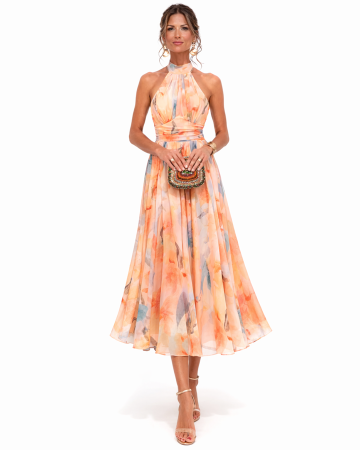 Aurora - Kleid mit Halterneck und Aquarelldruck
