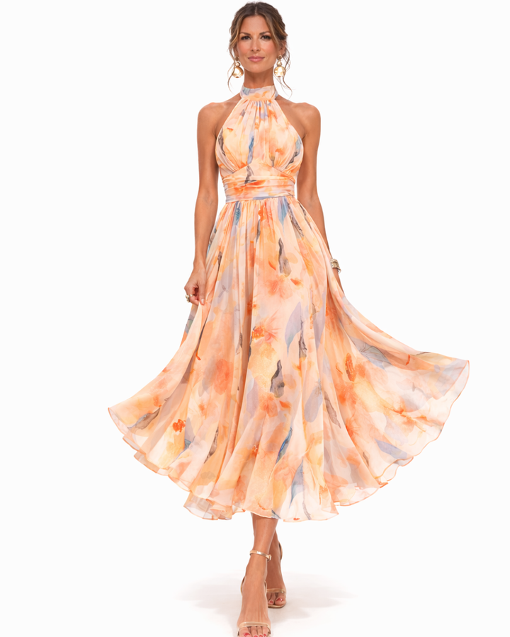 Aurora - Kleid mit Halterneck und Aquarelldruck