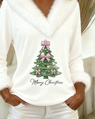 Louella | V-Ausschnitt-Pullover mit Weihnachtsbaum-Print