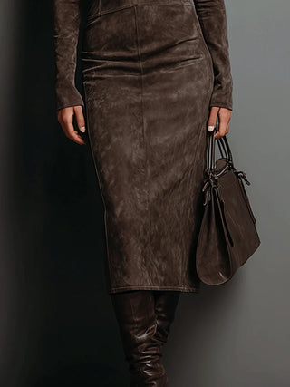 Robine | Langärmliges Vegan-Wildleder-Midi-Kleid