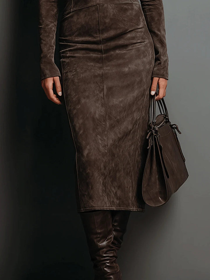 Robine | Langärmliges Vegan-Wildleder-Midi-Kleid
