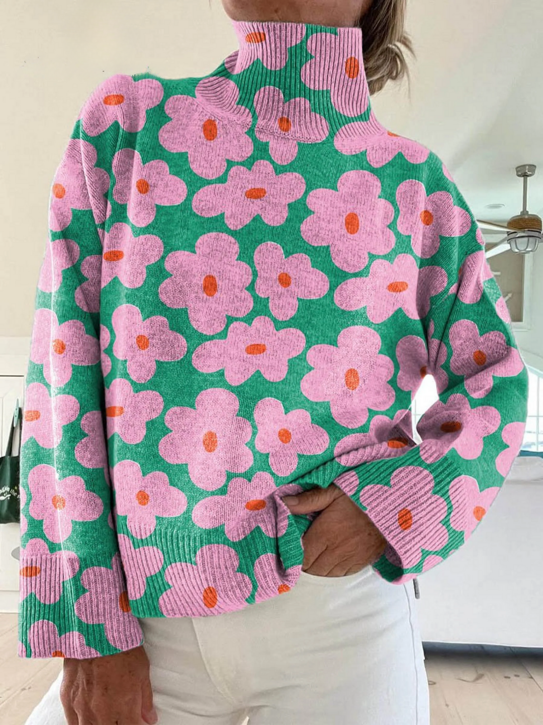 Angel | Rollkragenpullover mit Blumenmuster