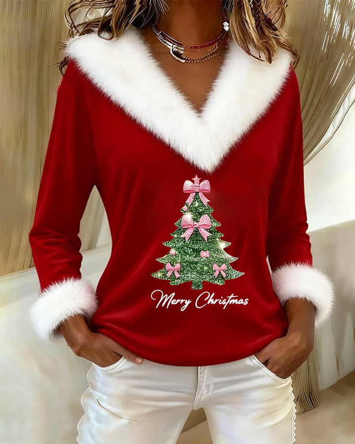 Louella | V-Ausschnitt-Pullover mit Weihnachtsbaum-Print