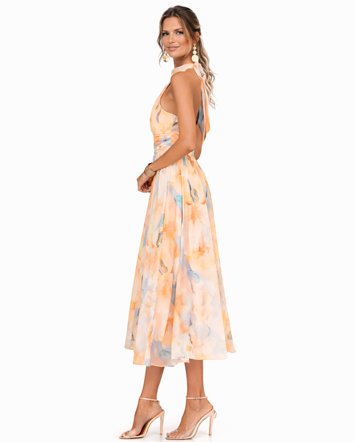 Aurora - Kleid mit Halterneck und Aquarelldruck