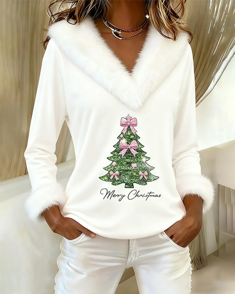 Louella | V-Ausschnitt-Pullover mit Weihnachtsbaum-Print
