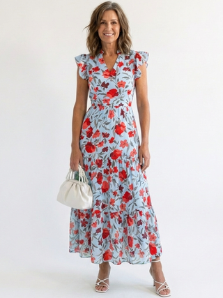 Lila | Elegantes Blumenkleid Midi