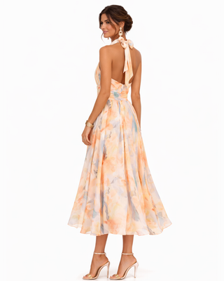 Aurora - Kleid mit Halterneck und Aquarelldruck