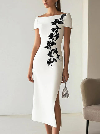 Audrey | Schickes Floral-Print Boot-Neck Midi-Kleid Outfit