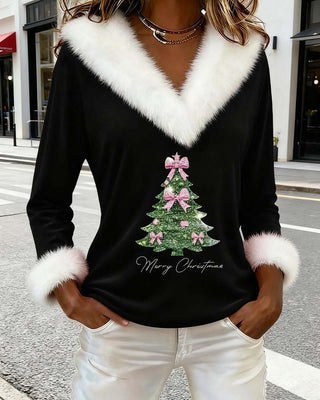 Louella | V-Ausschnitt-Pullover mit Weihnachtsbaum-Print
