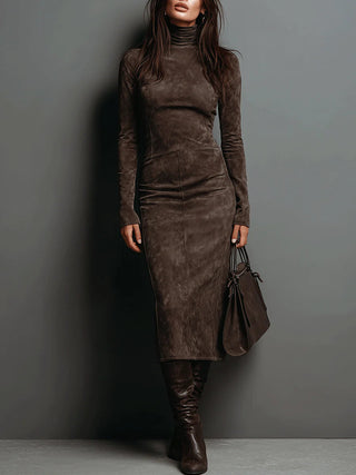 Robine | Langärmliges Vegan-Wildleder-Midi-Kleid