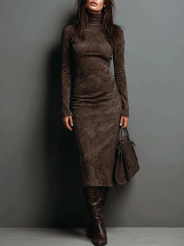 Robine | Langärmliges Vegan-Wildleder-Midi-Kleid
