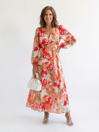 Althea | Langärmliges Blumenkleid Maxi