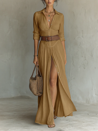 Maxikleid Reverskragen Langarm