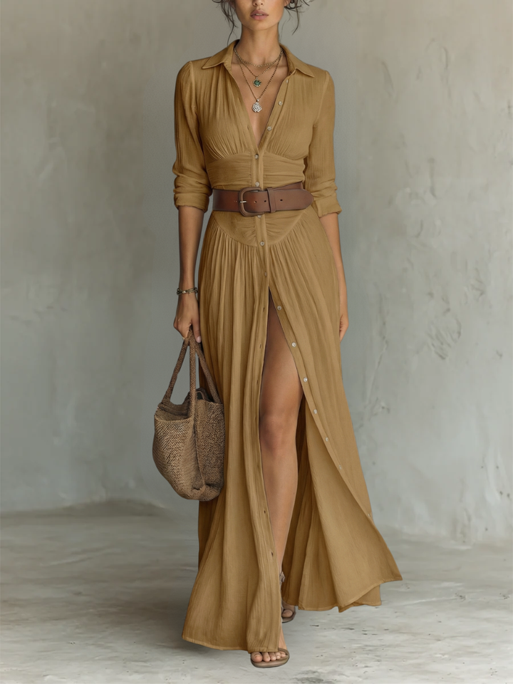 Maxikleid Reverskragen Langarm
