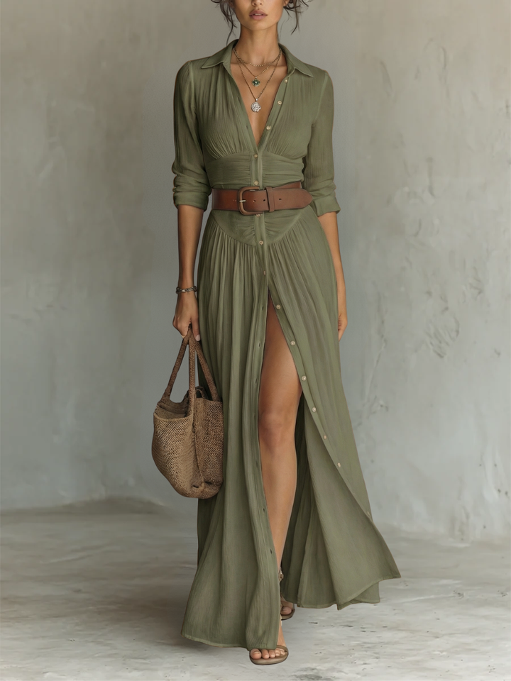 Maxikleid Reverskragen Langarm