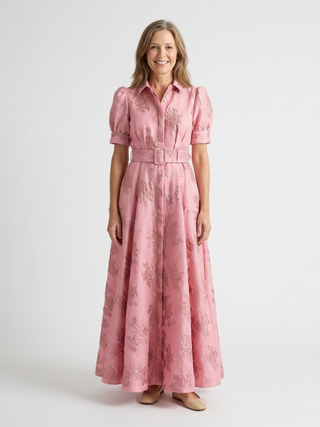 Xanthea | Kurzärmeliges, gebundenes, floral strukturiertes Maxikleid