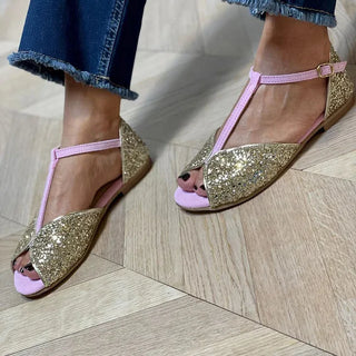 Veganleder-SANDALEN MIT T-RIEGEL UND STABILEM ABSATZ