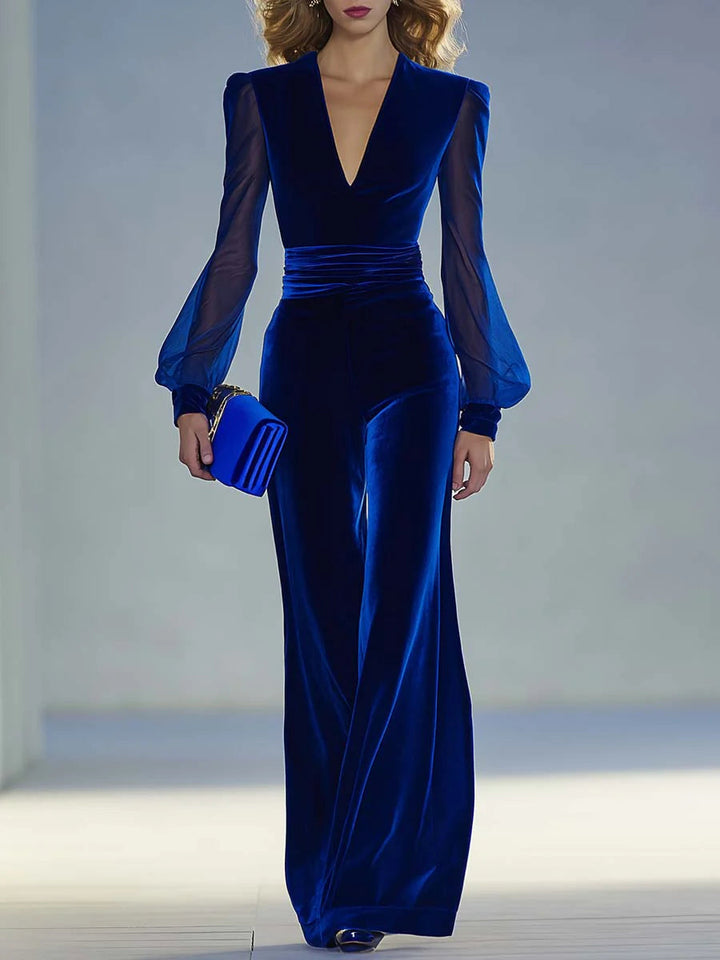 Sabrina - Samt-Jumpsuit mit transparenten Ärmeln