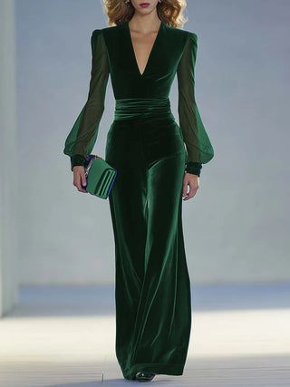 Sabrina - Samt-Jumpsuit mit transparenten Ärmeln