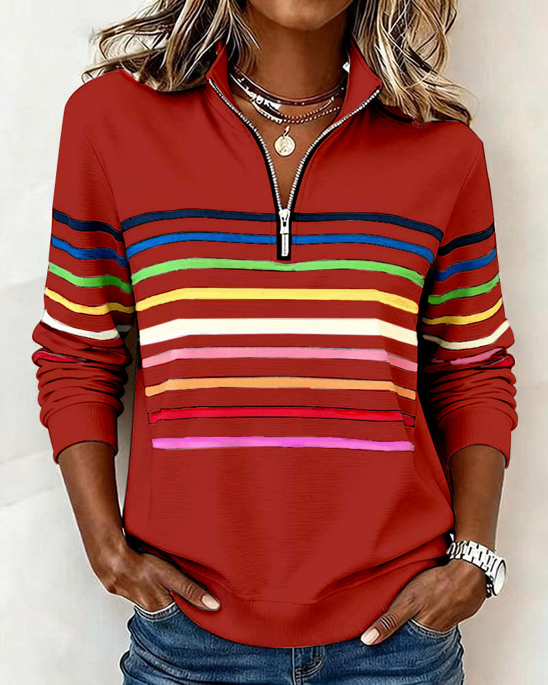 Delia | Gestreifter Pullover mit Viertel-Reißverschluss