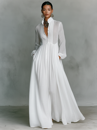 Patchwork Maxi Kleid Stehkragen