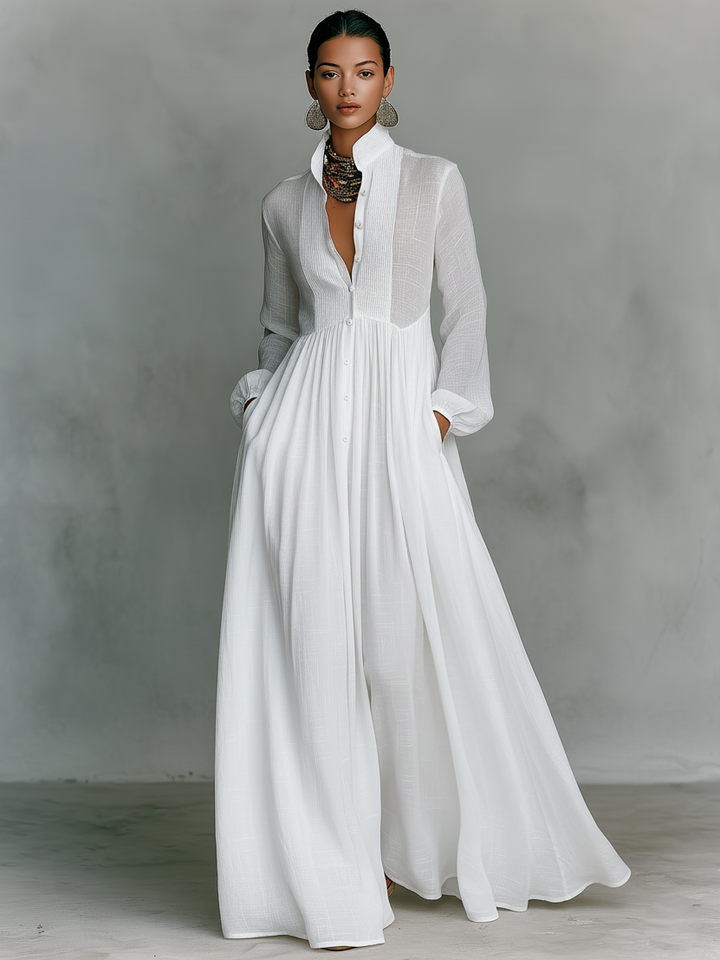 Patchwork Maxi Kleid Stehkragen