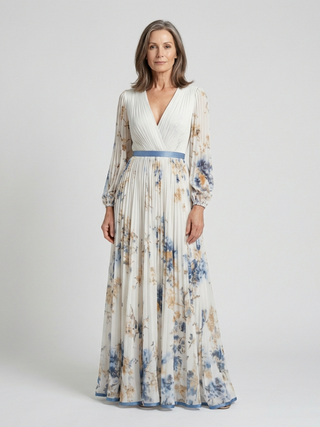 Lavinia | Maxikleid mit langen Ärmeln und V-Ausschnitt in Blumenmuster