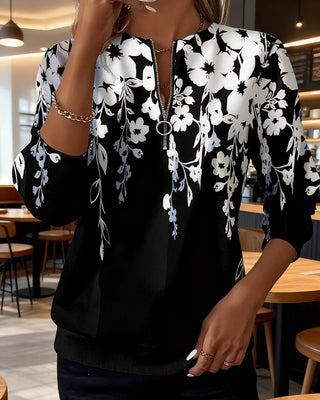 Davina | Blumen-Sweatshirt mit halbem Reißverschluss