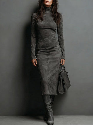 Robine | Langärmliges Vegan-Wildleder-Midi-Kleid