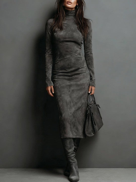 Robine | Langärmliges Vegan-Wildleder-Midi-Kleid