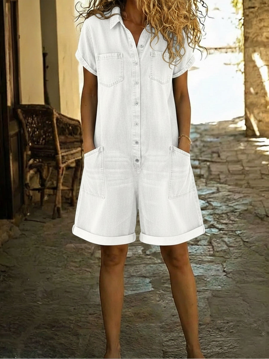 Lila - Lässiger Denim-Overall Shorts