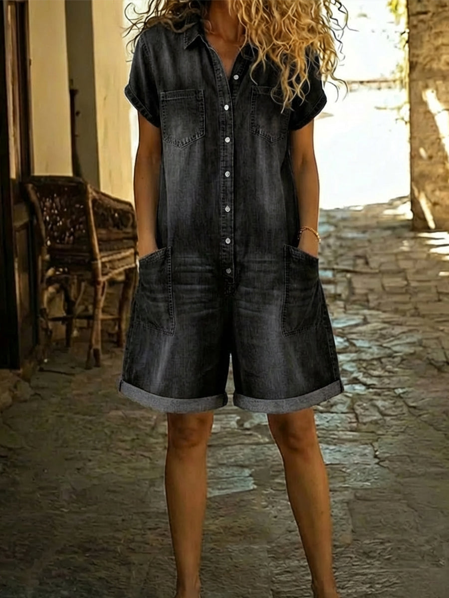 Lila - Lässiger Denim-Overall Shorts