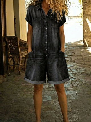 Lila - Lässiger Denim-Overall Shorts
