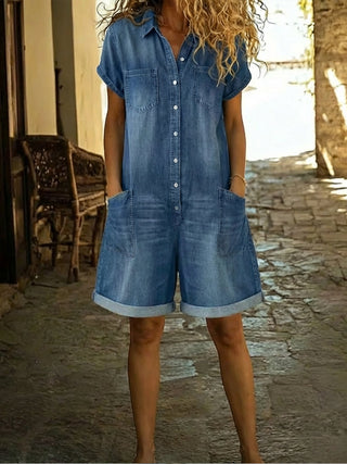 Lila - Lässiger Denim-Overall Shorts