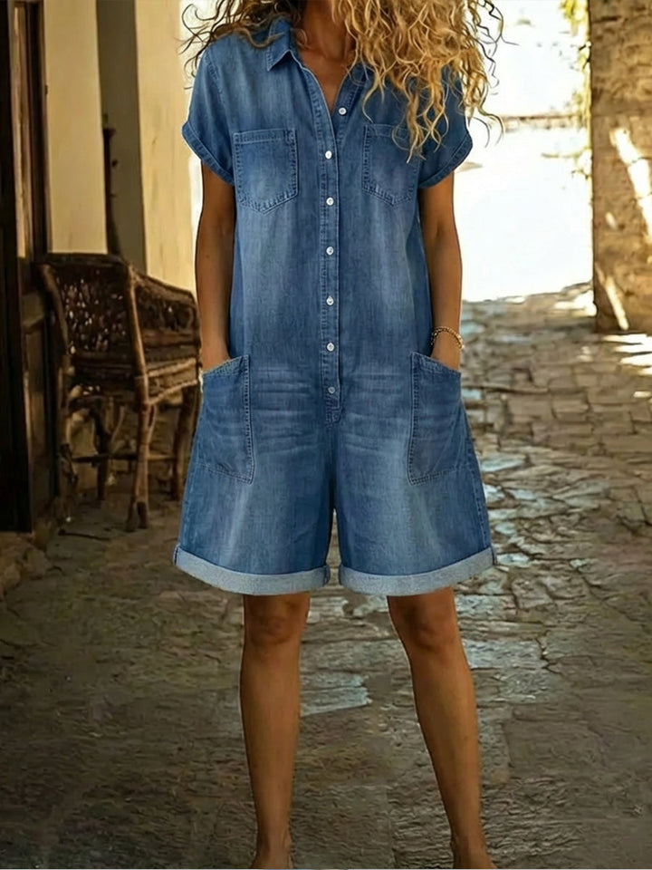 Lila - Lässiger Denim-Overall Shorts