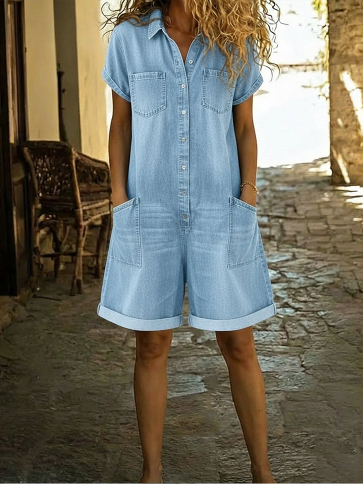 Lila - Lässiger Denim-Overall Shorts