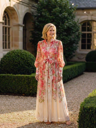 Cressida | Floral Transparente Langarm Maxi-Kleid