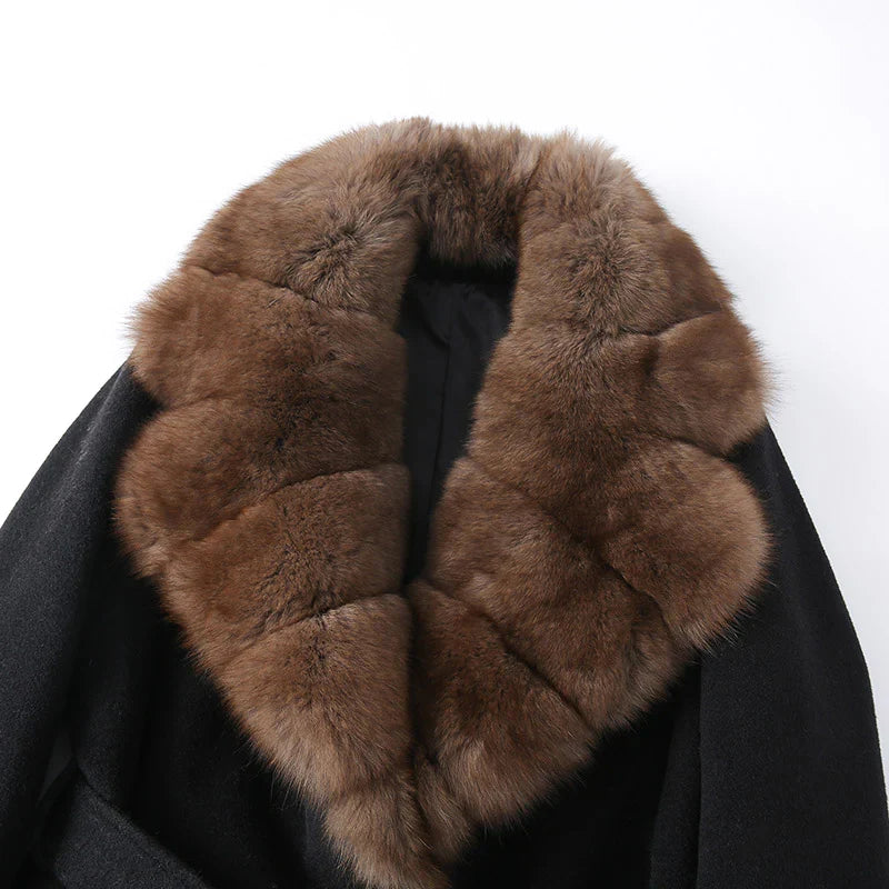 Schwarzer Plüsch Kunstfell Gürtel-Mantel für Damen - Statement-Stil