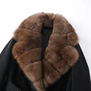 Schwarzer Plüsch Kunstfell Gürtel-Mantel für Damen - Statement-Stil