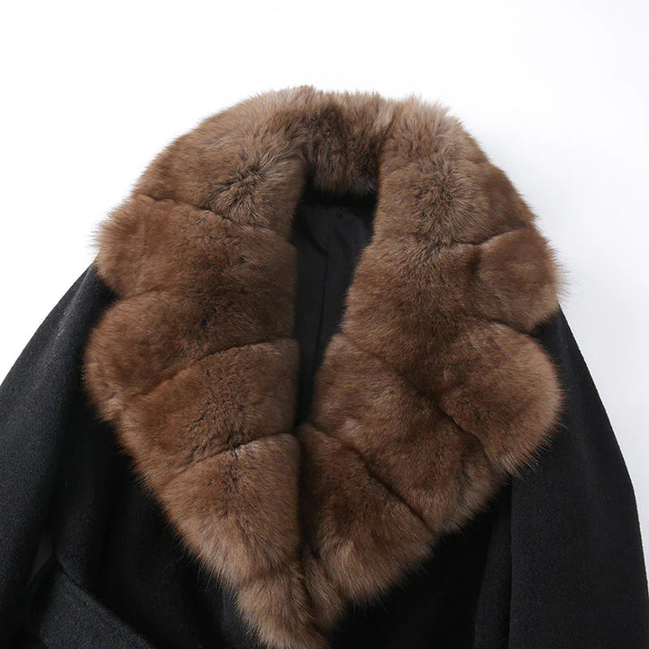 Schwarzer Plüsch Kunstfell Gürtel-Mantel für Damen - Statement-Stil