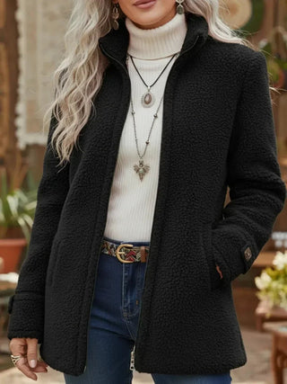 Patricia | Plüsch Stehkragen Zip-Mantel